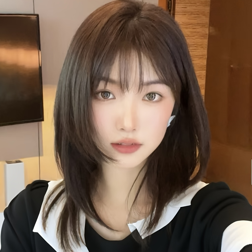Wig Fiber Net - Women's Black-Brown Medium-Length Collarbone-Length Hair with